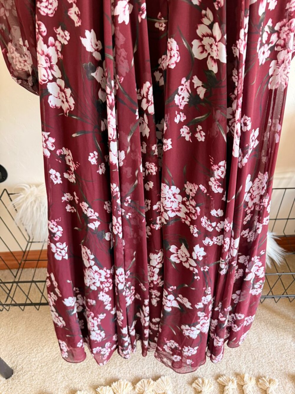 Mac Duggal Burgandy Floral Long Sleeve Chiffon Gown 4 - Picture 11 of 11